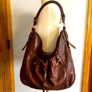 B. MAKOWSKY brown leather hobo bag with chrome hardware and dust bag